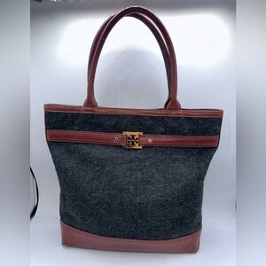 Tory Burch Ambrose Flannel And Leather Tote Bag